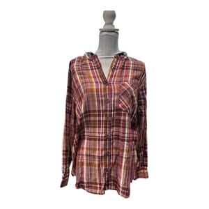 MUDD Pink Plaid Button Down With Hoodie Size XL